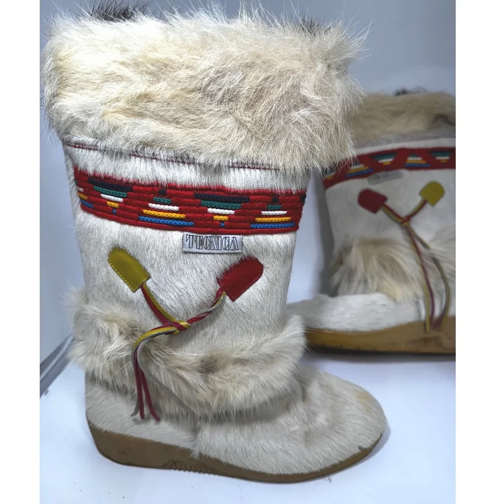 Tecnica Vintage Goat Hair Fur Moon Boots Made in Italy Cream IT 38 US 7-7.5‎